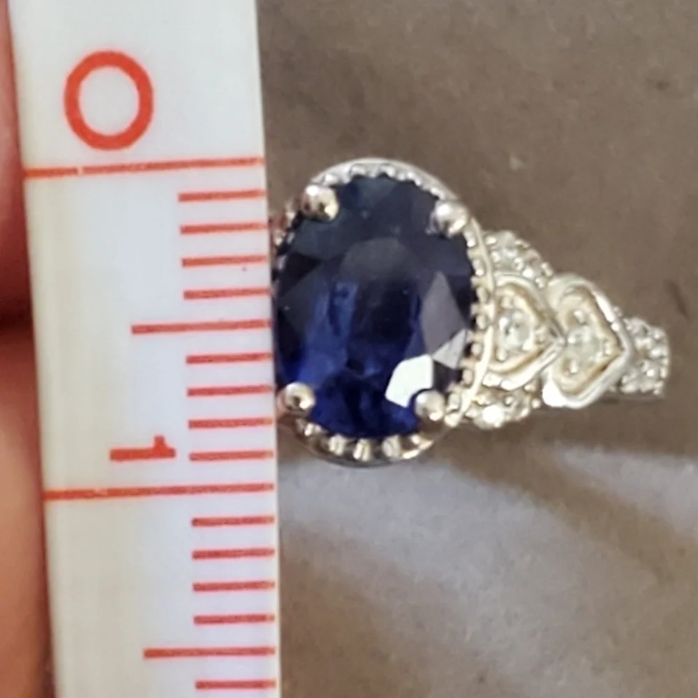 Blue Sapphire White Topaz Ring Platinum over Sterling Silver